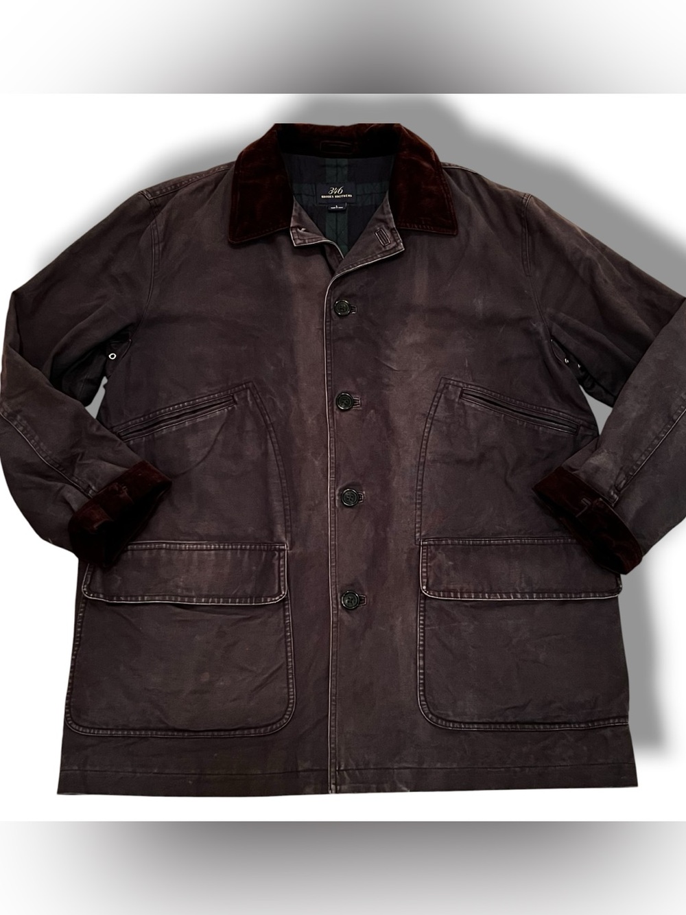 Brooks Brothers 346 Sz L Blue/Gray Barn Field Corduroy Trim Chore Jacket Coat